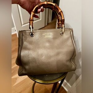Gucci Tan/Metalic Leather Handbag with Bamboo Handles